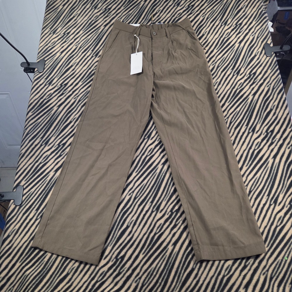 NWT Zara Olive Green Wide Leg Trousers Mid Rise Drawstring Waist Size S